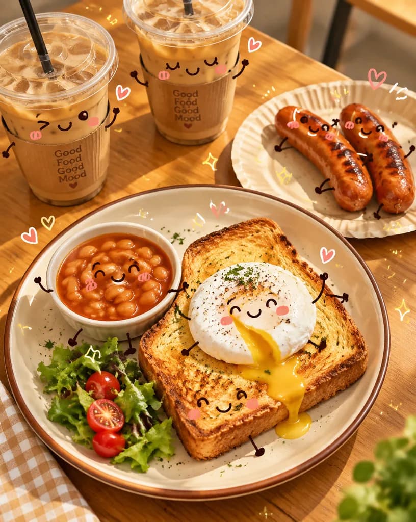 Sarapan Kafe Berhias Doodle Kawaii