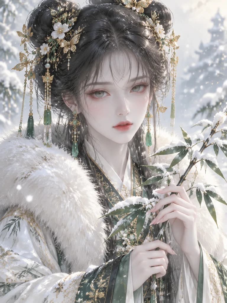 Ethereal Oriental Winter Fairy Bust Portrait