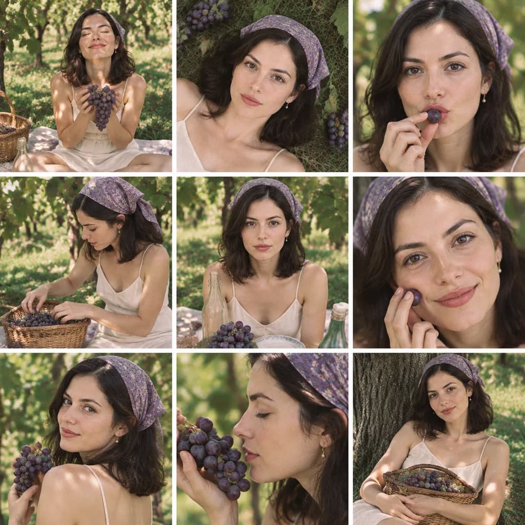 Summer Grape Girl 3x3 Film Grid