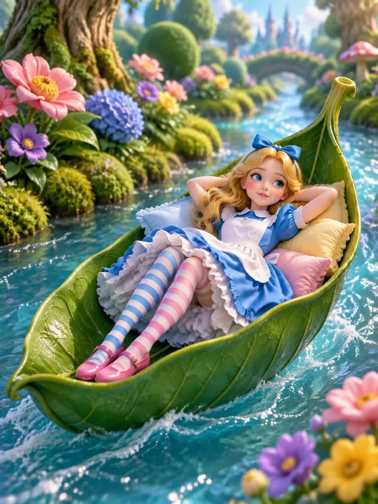 Fairytale Girl Drifting in Leaf Boat