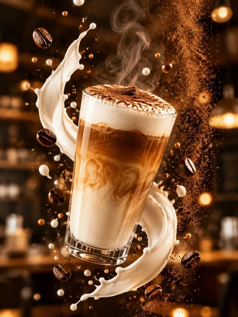 Latte Melayang dengan Cipratan Susu Artistik