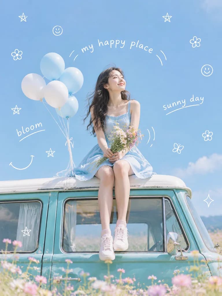 Pastel Van Rooftop Meadow Portrait