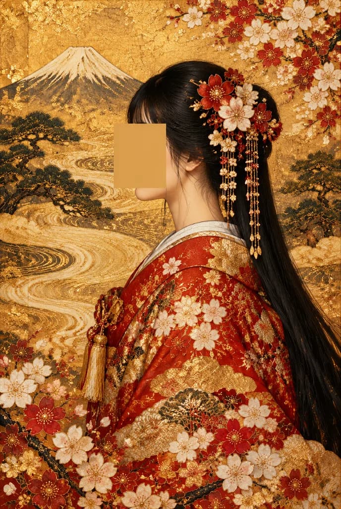 Gilded Kirikane Kimono Portrait