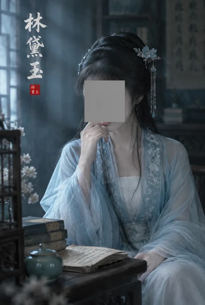 Poetic Hanfu Portrait in Scholar Study