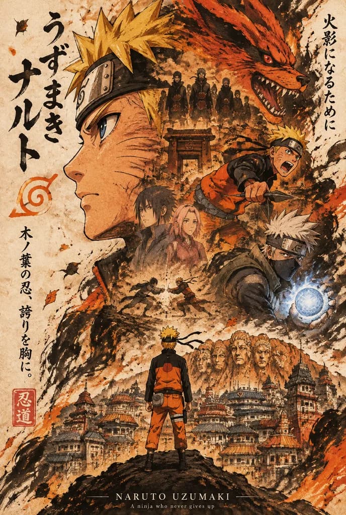 Ink Wash Anime Hero Movie Poster