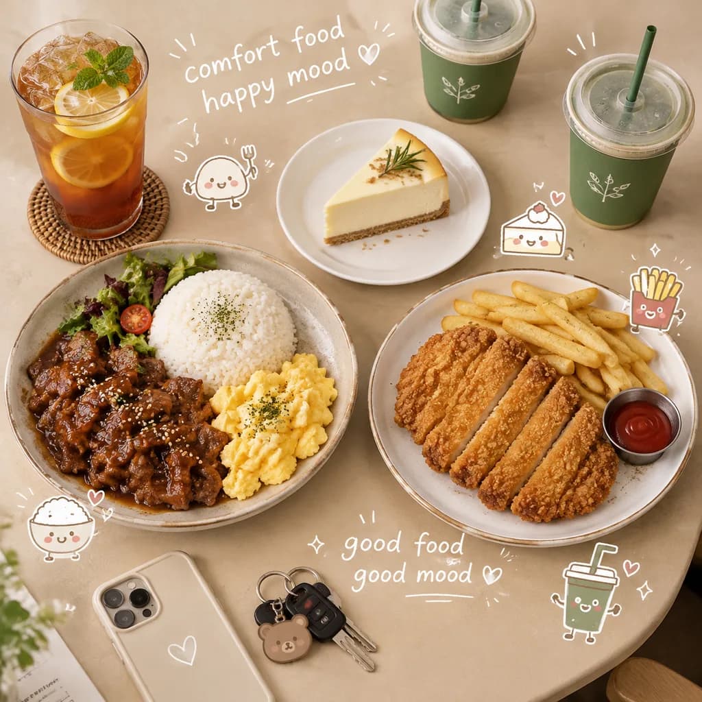 Cozy Cafe Flat Lay with Doodles
