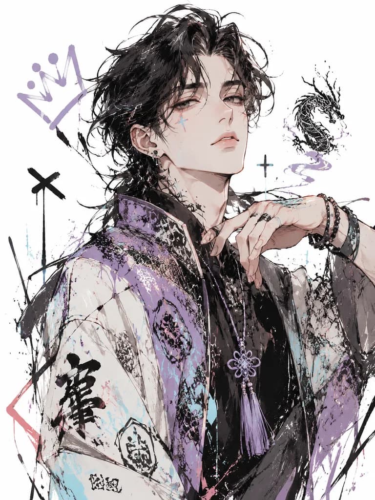 潑墨素描風角色半身肖像