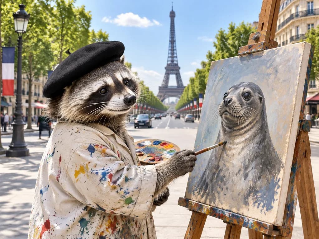 Raccoon Painter in Paris