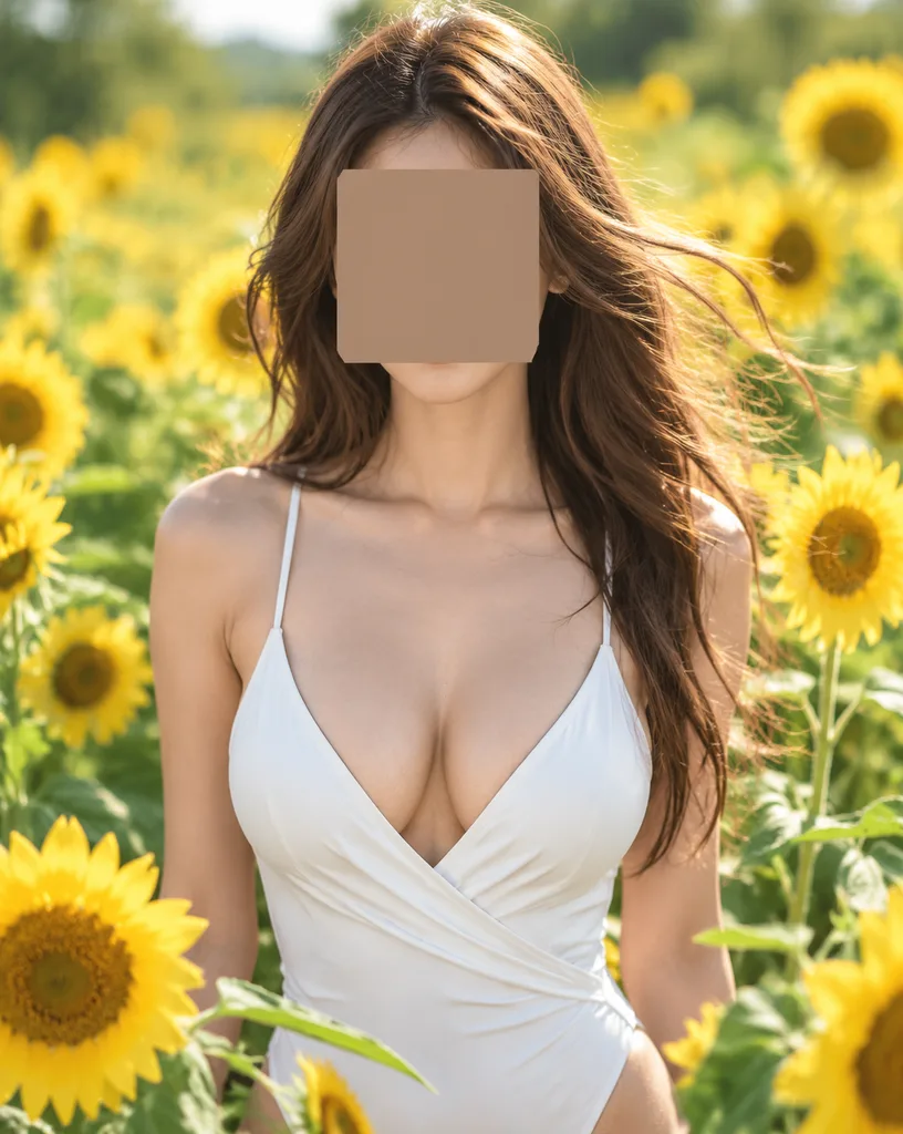 Anonymized Fashion Portrait in Sunflower Field