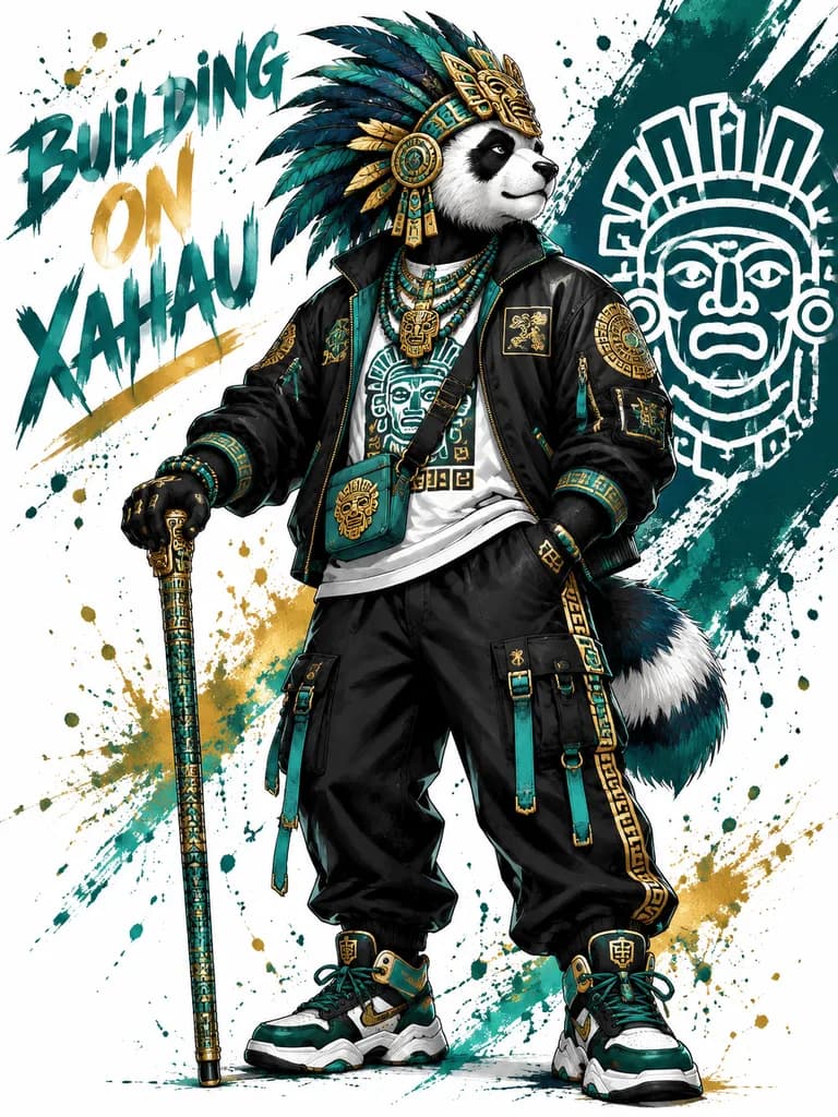 Anthropomorphic Panda Aztec Streetwear Poster