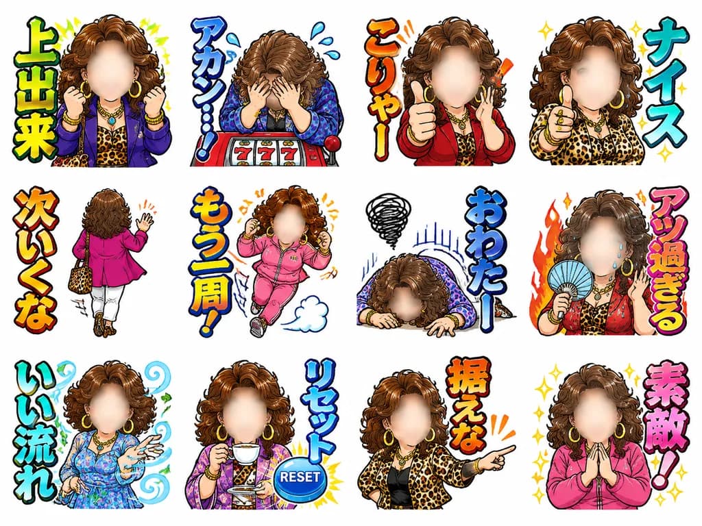 Japanese Auntie Pachinko Chat Sticker Sheet