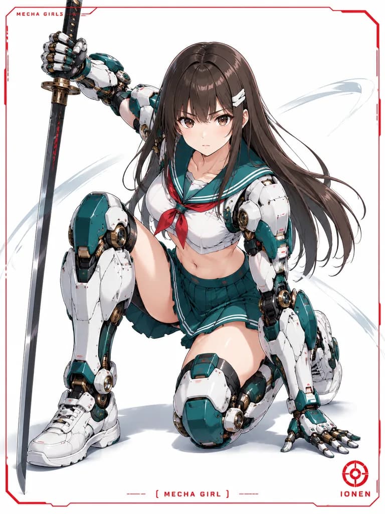 动漫机甲女高中生武士刀动作海报