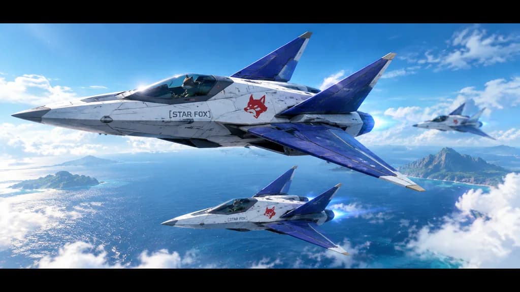 海洋上空を飛ぶSF戦闘機編隊