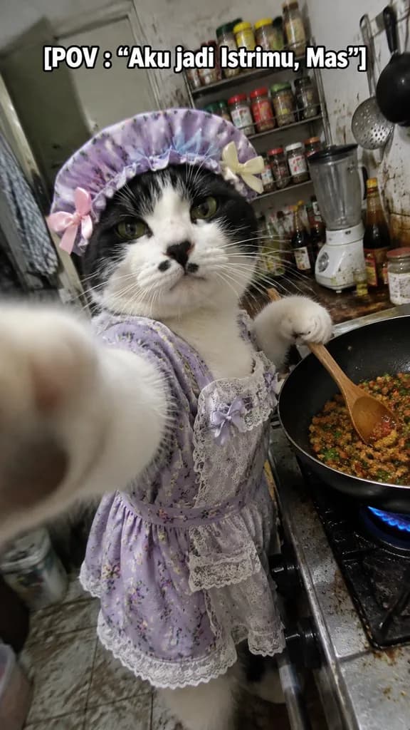 Cat Wife Cooking Meme Photo