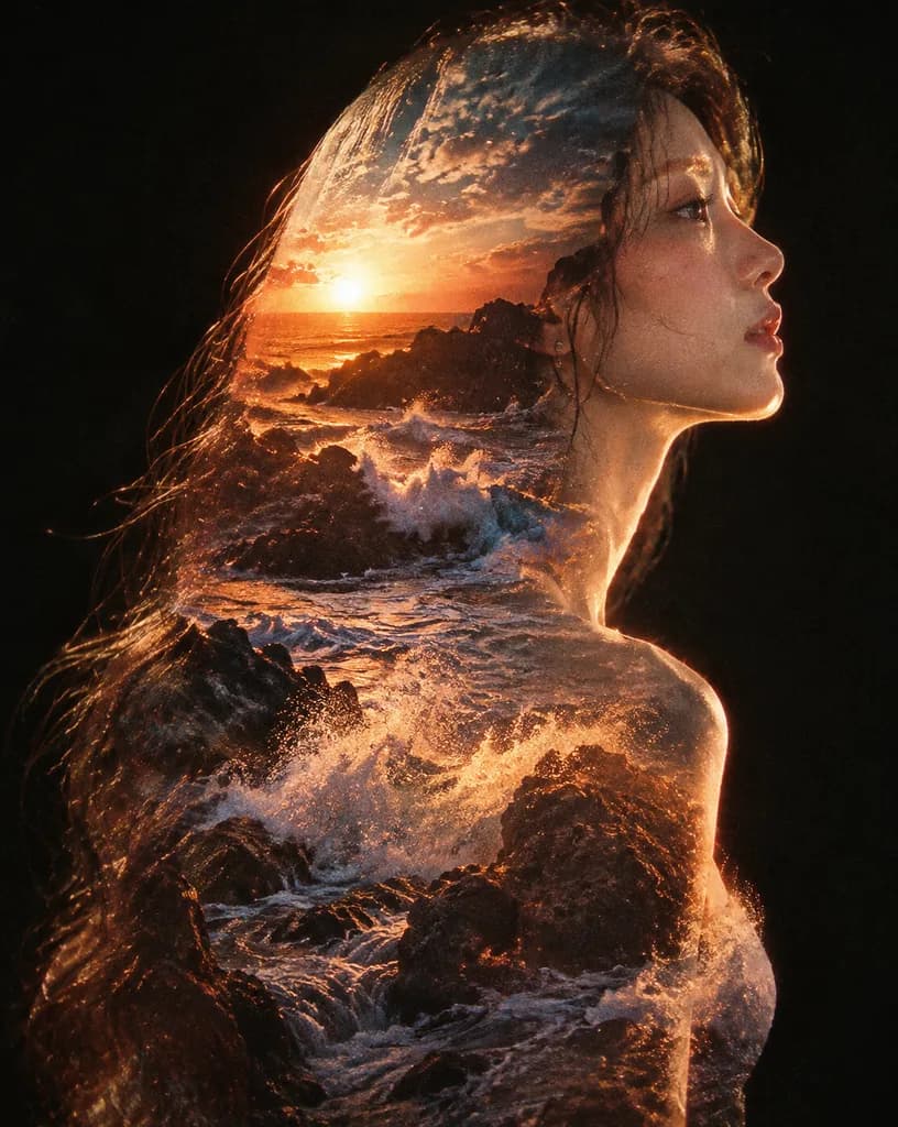 Double Exposure Ocean Silhouette Portrait