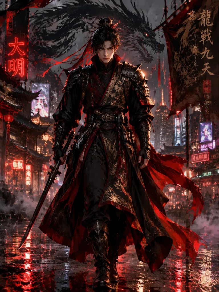 賽博明代武士時尚海報