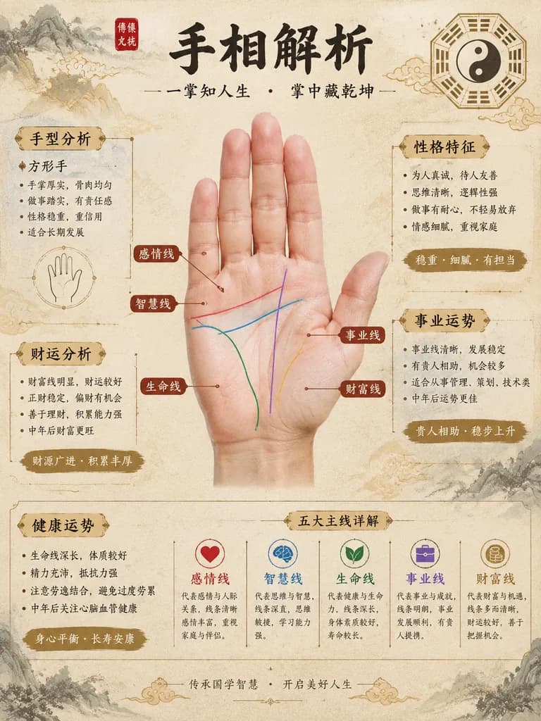 Traditional Chinese Palmistry Analysis Infographic