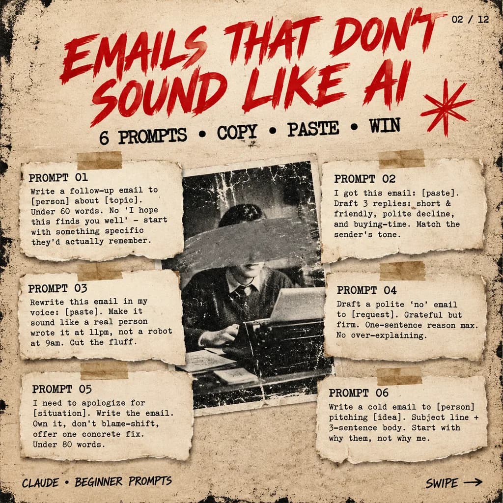 Grungy Anti-AI Email Prompts Cheat Sheet