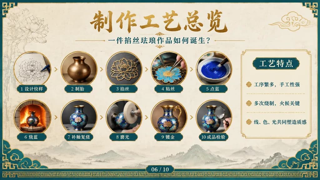中国伝統七宝焼製作工程スライド
