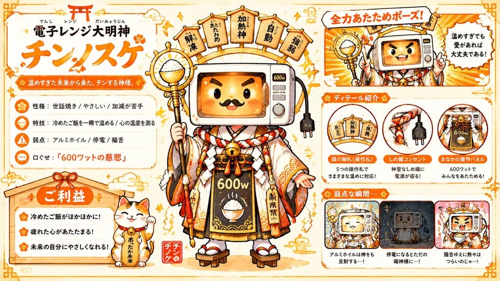 日式微波炉神仙吉祥物角色设定图