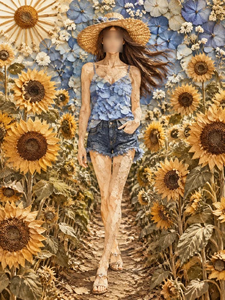 押し花コラージュのひまわりポートレート