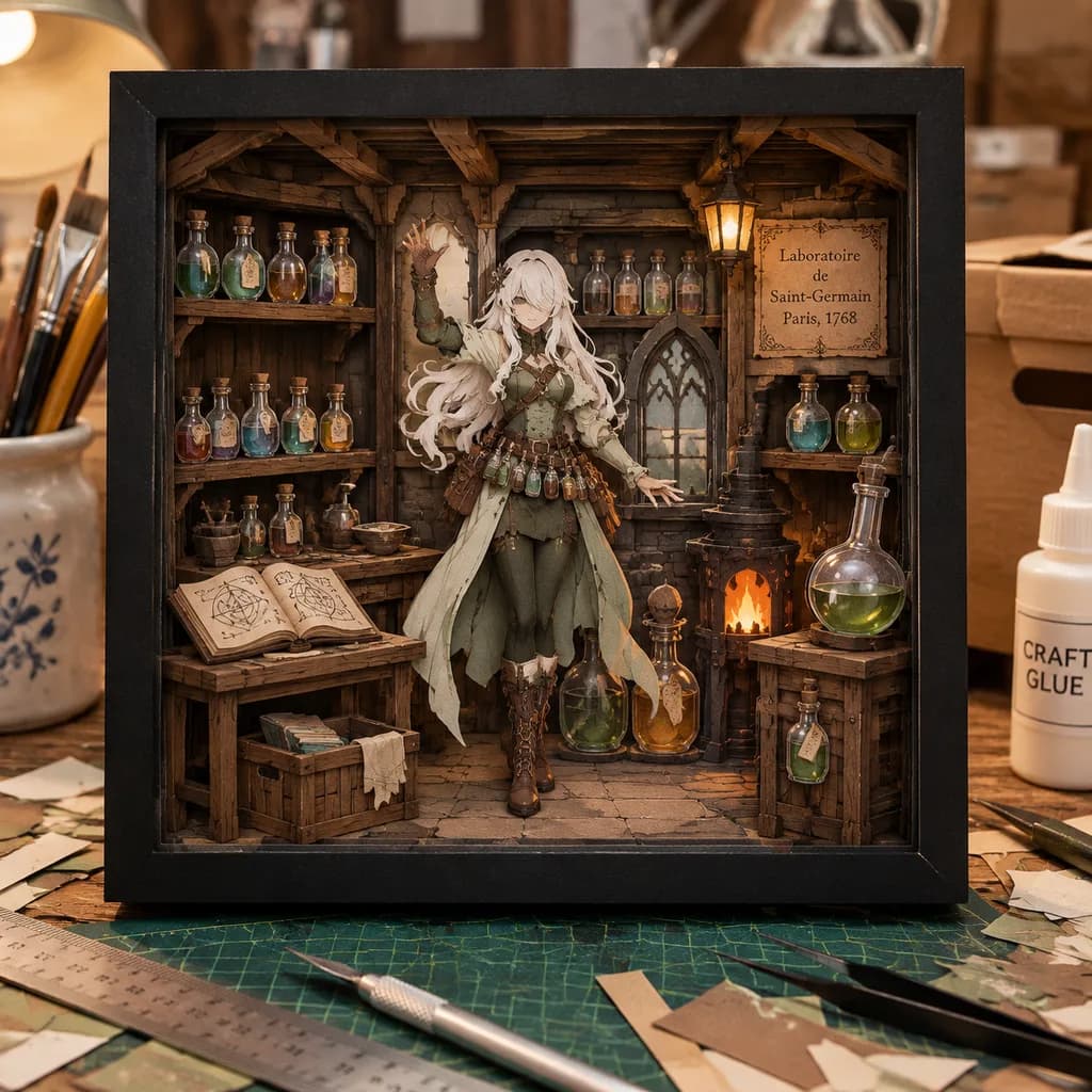 立體分層剪紙鍊金術士暗箱模型