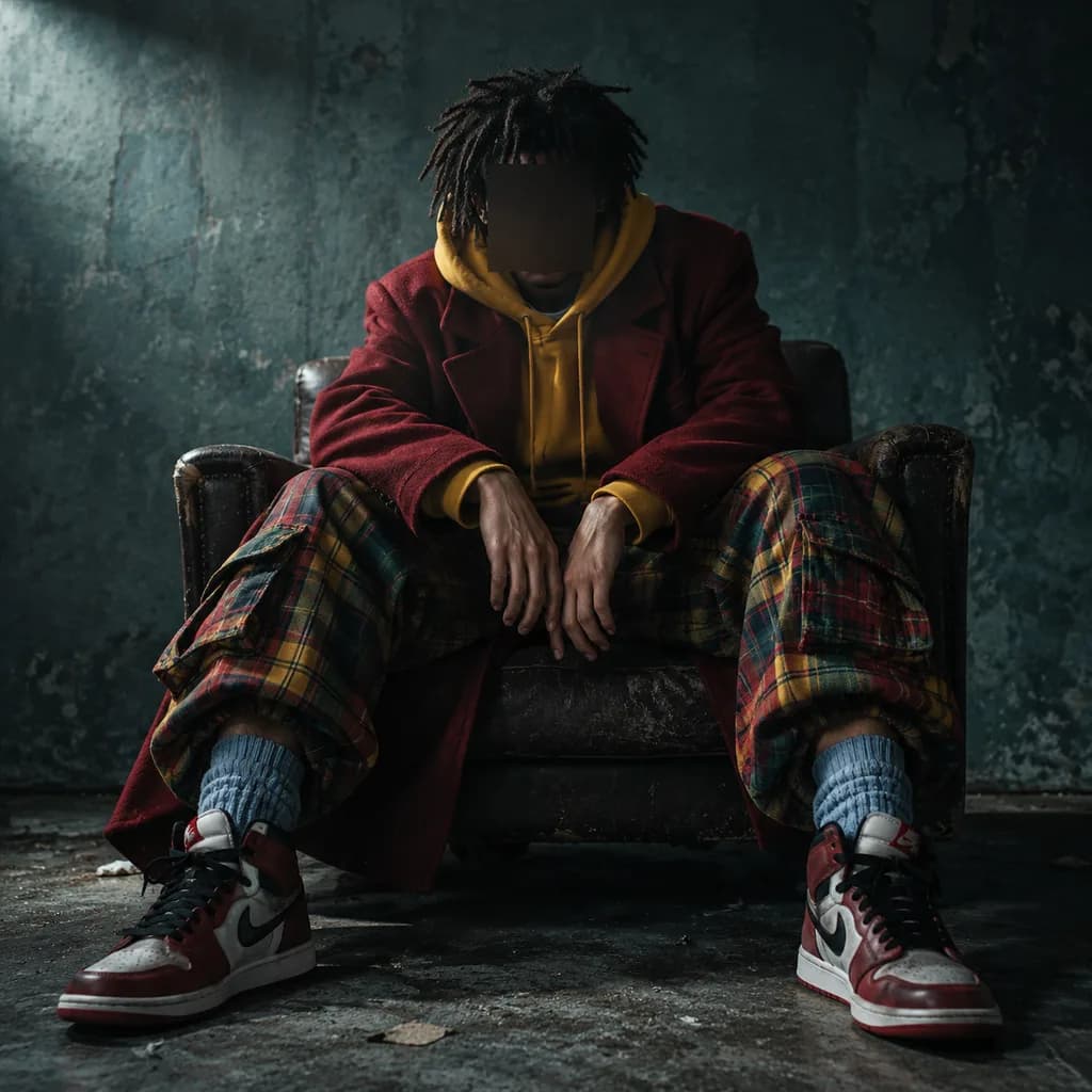 Retrato Editorial de Streetwear com Rosto Censurado