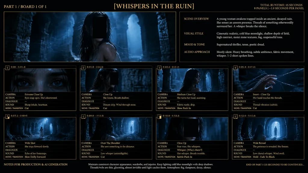 Supernatural Thriller Video Storyboard Sheet