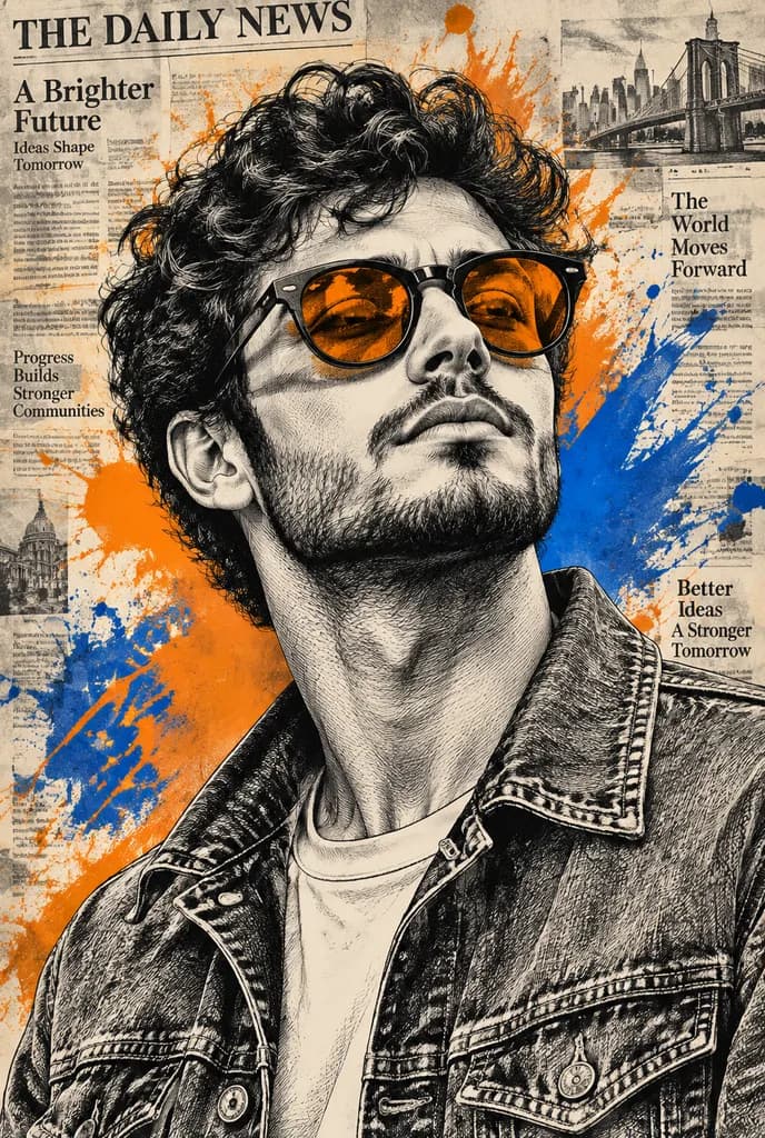 Vintage Newspaper Ink Sketch Poster