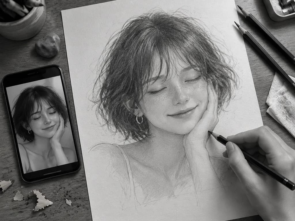 Graphite Sketch in Progress with Reference