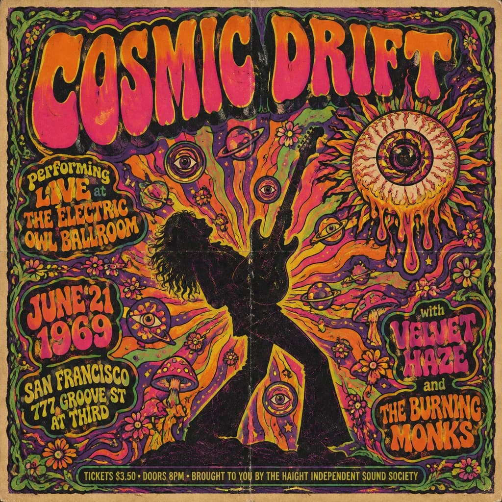 Vintage 1969 Psychedelic Rock Concert Poster