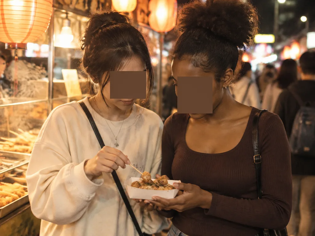 Candid Night Market Friends with Censored Faces