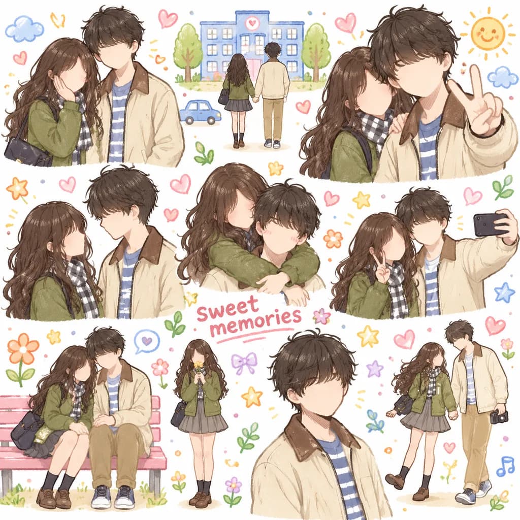 Illustrated Couple Diary Sticker Collage