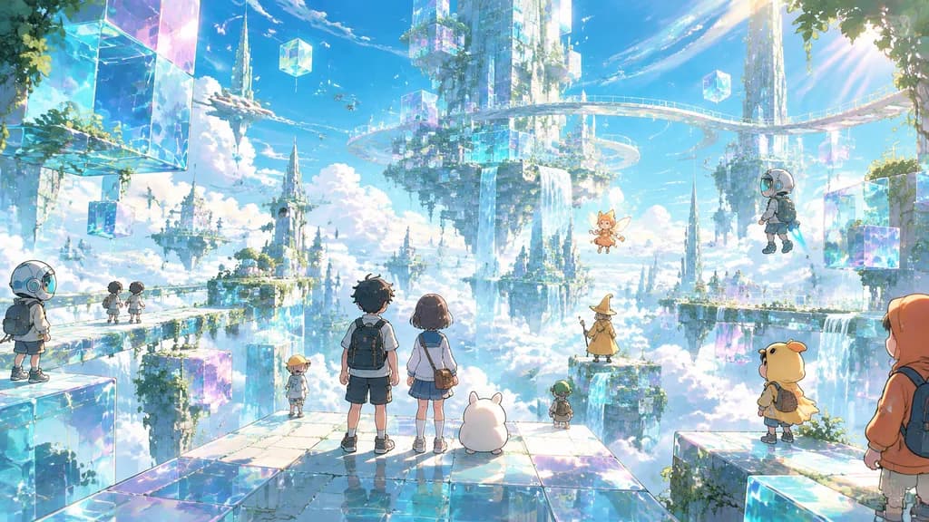 Children Overlooking Floating Crystal City