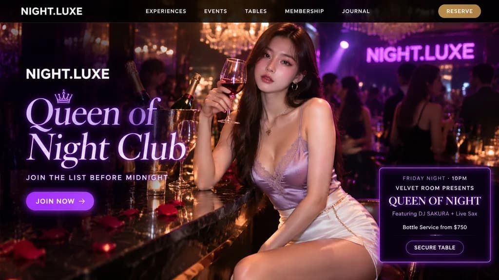 Luxury Nightclub Landing Page Hero