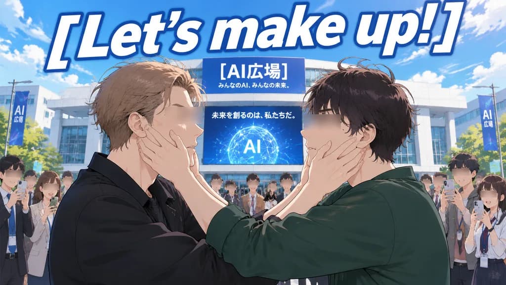 Humorous Anime Plaza Confrontation Scene