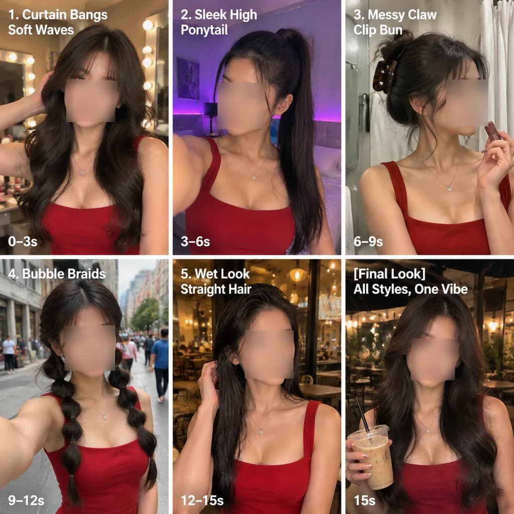 Six-Panel Hairstyle Transformation Storyboard