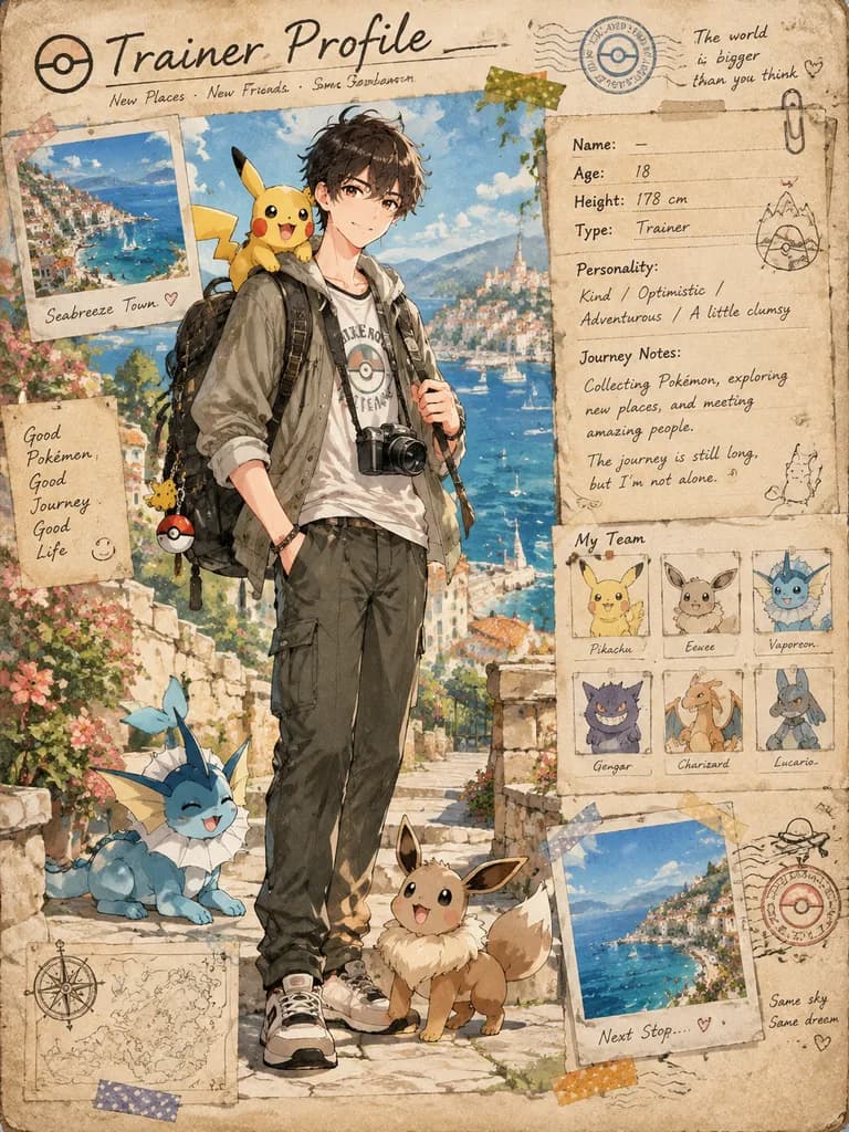 Vintage Pokémon Trainer Scrapbook Profile Poster