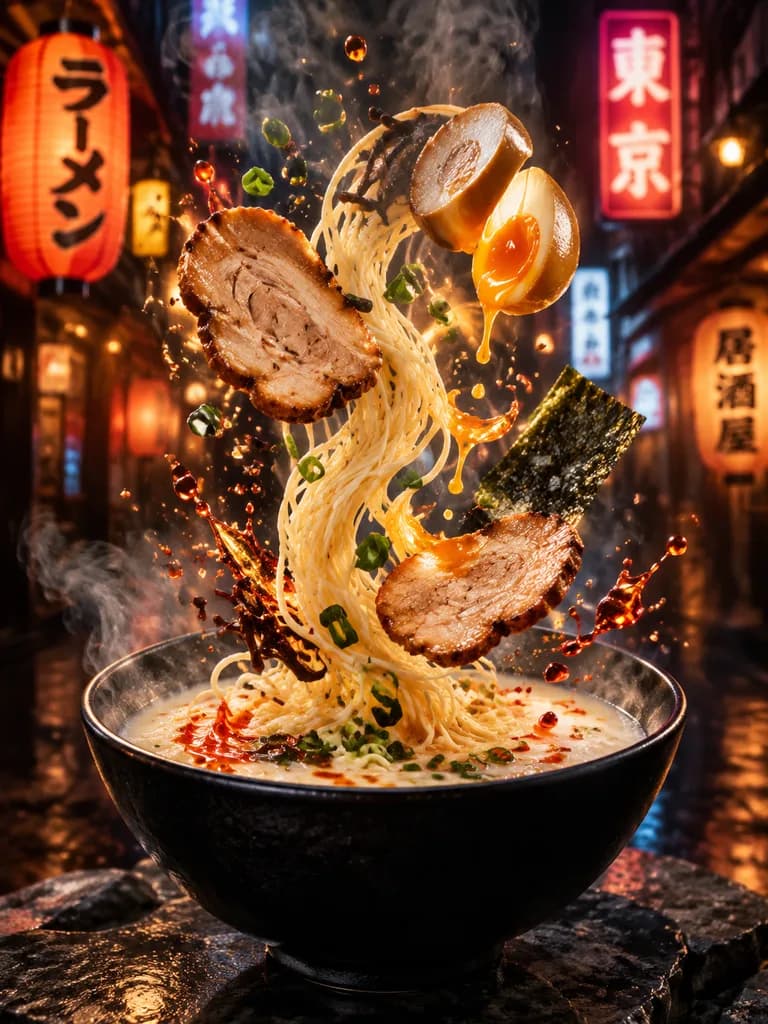Exploding Cinematic Ramen Bowl