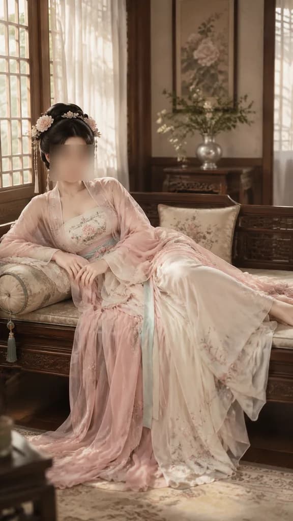Hanfu Woman Reclining on Classical Daybed