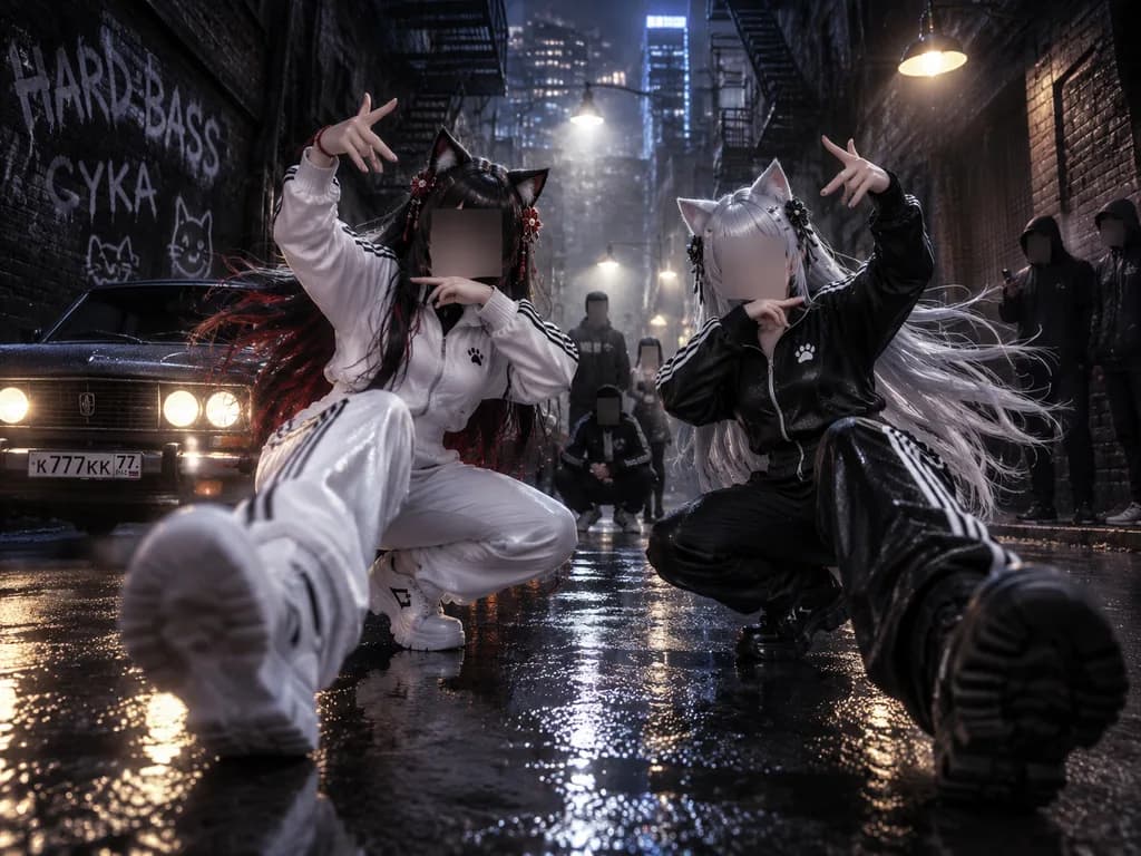 Catgirl Breakdancers in Rain Alley