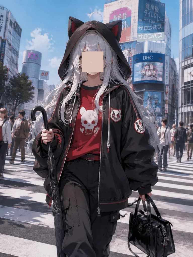 渋谷交差点のストリート系アニメキャラクター