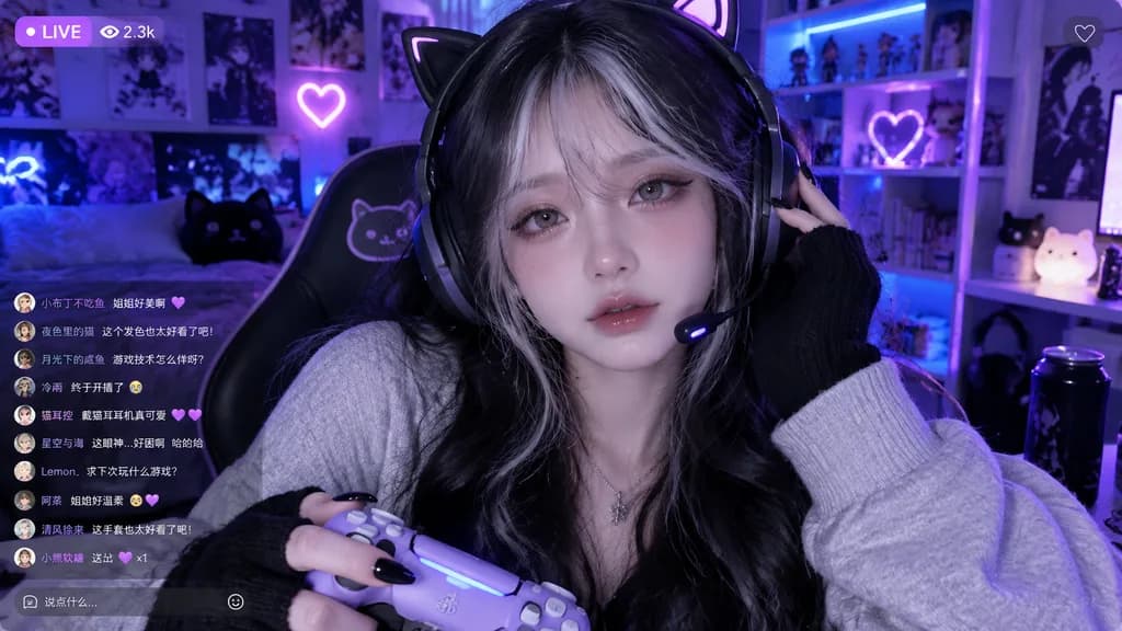Neon-Ästhetik Gamer-Girl Livestream
