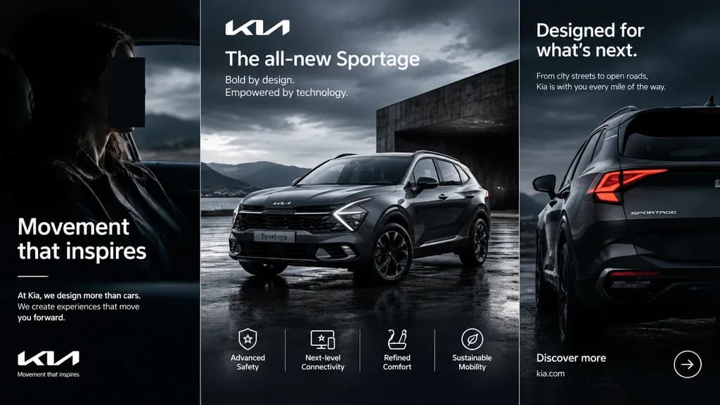 Kia Sportage 広告キャンペーン三分割レイアウト