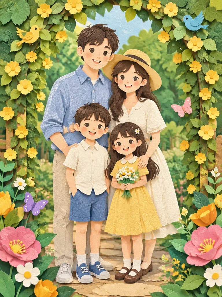 Layered Paper Cut Family Garden Portrait
