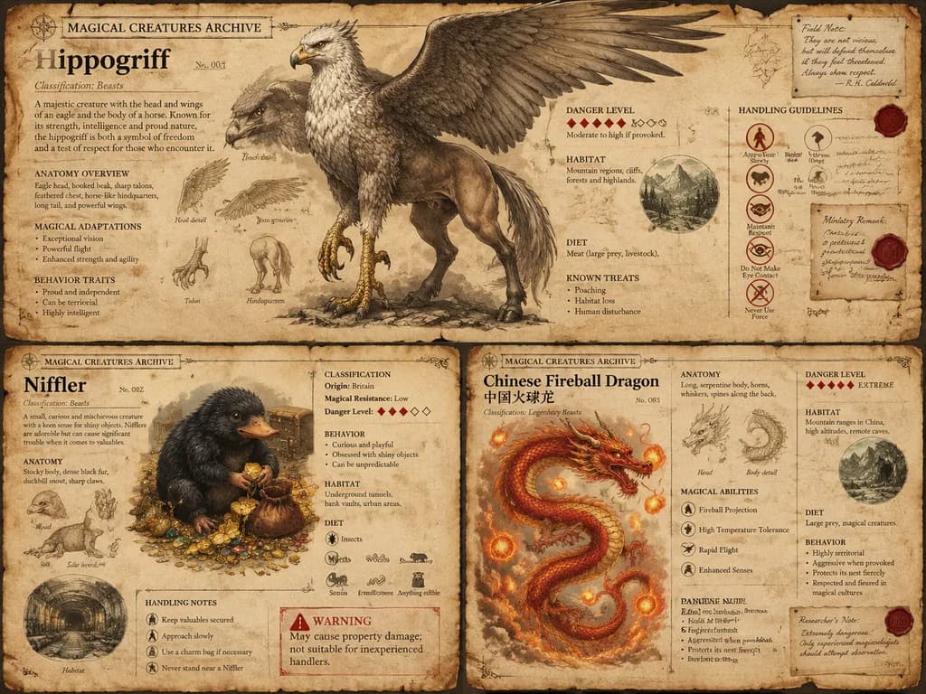 Antique Magical Creature Bestiary Plates