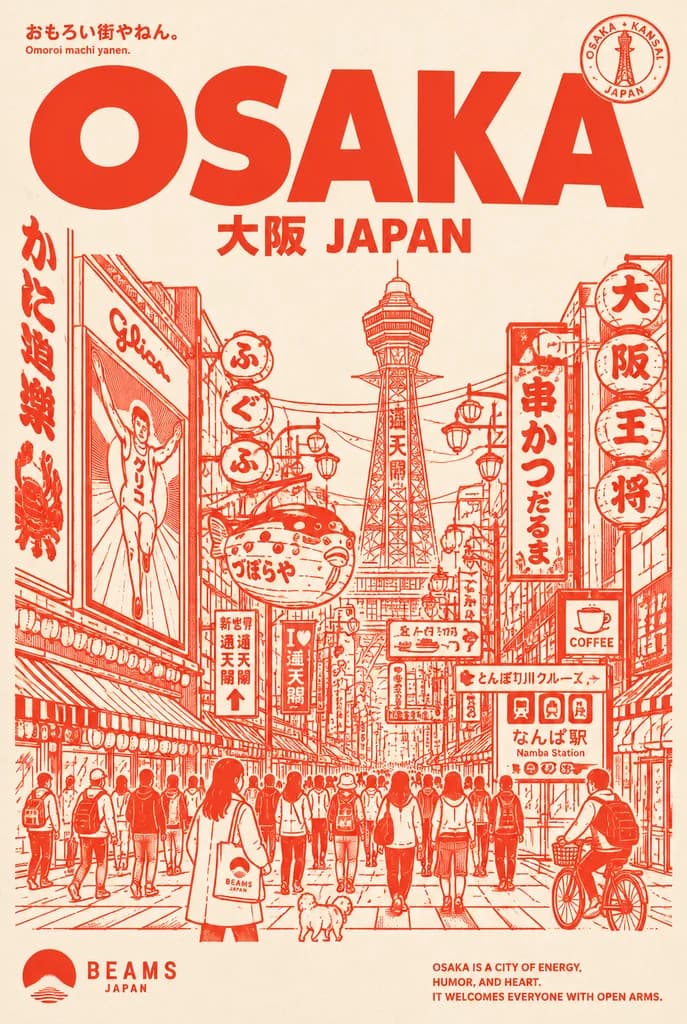 Osaka Vermilion Line Art Travel Poster