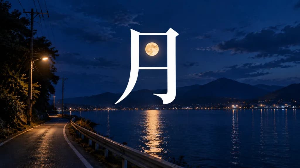 Lakeside Night Kanji Moon Typography
