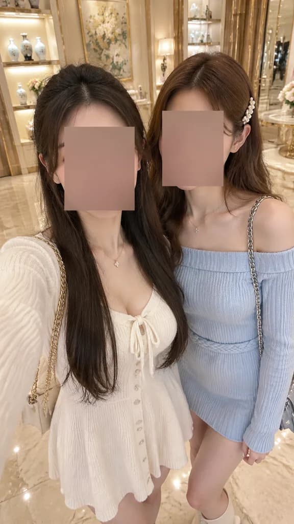 Boutique-Selfie mit Abgedeckten Gesichtern