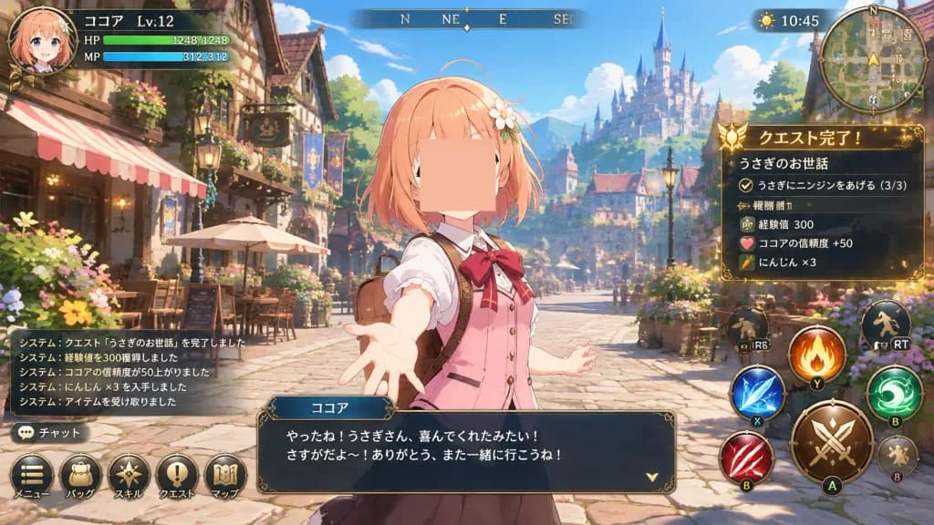애니메이션 판타지 RPG 퀘스트 완료 화면